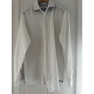 Italian Waffle Knit Button Down Shirt Mens Large White Cotton Textured Casual